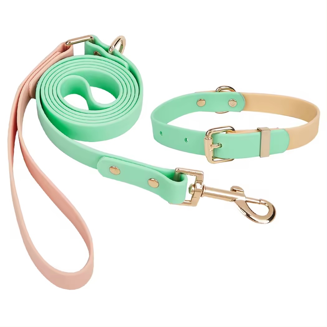 Soft Mint Green Waterproof - Two tone Leash and Collar set - leash 1.4mt
