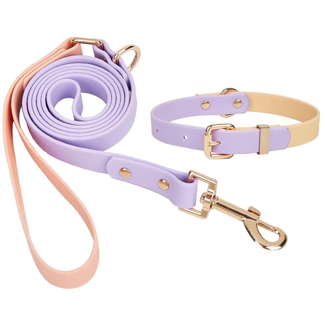 Soft Lilac Waterproof - Two tone Leash and Collar set - leash 1.4mt